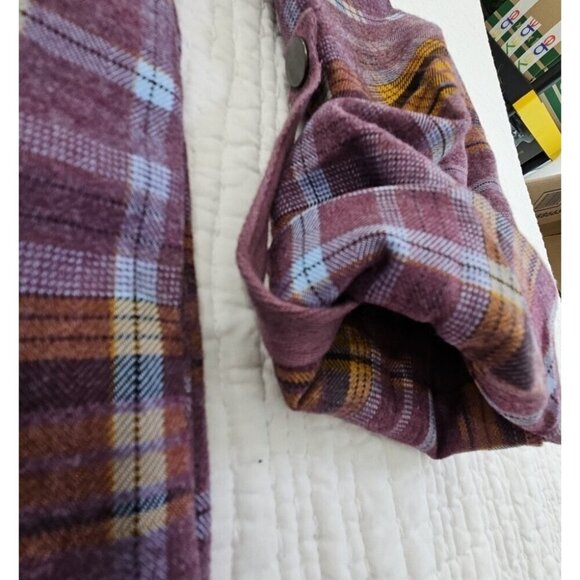 Mystree Shacket Women's Small Purple Brown Long Sleeve Snaps EUC LN Heavy Task - Picture 2 of 16